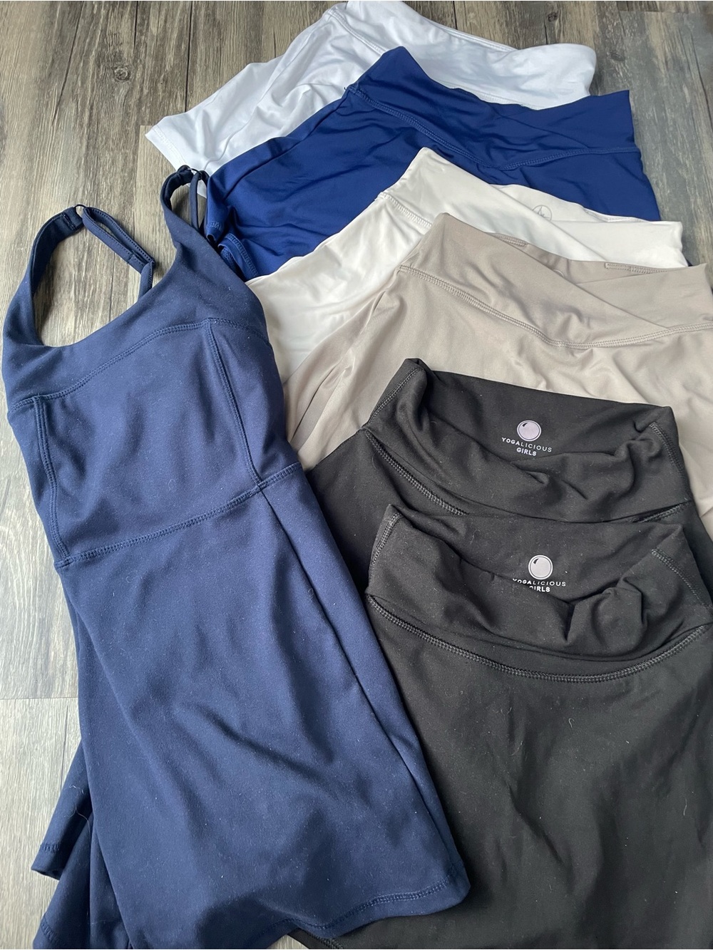 Girls sz 7 Navy, Black, White, Blue, Taupe skirt and athletic dress